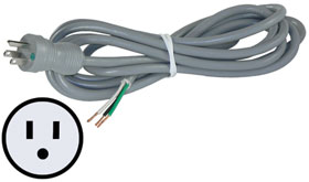 Power Cord, 9ft. Hospital Grade to Pigtail
